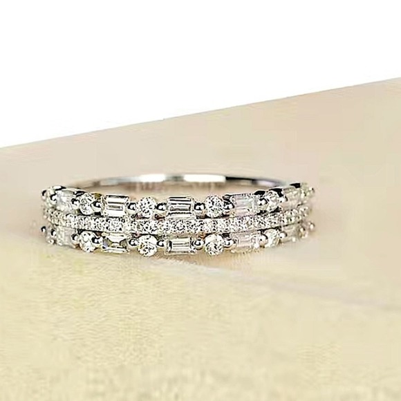 Sterling Silver Cubic Zircon Ring Minimalist, Dainty Diamond Stackable - Picture 4 of 5